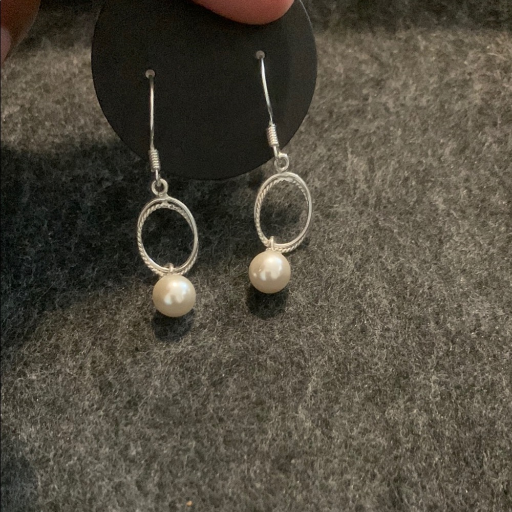 Vintage Sterling Silver and Pearl Drop Earrings
